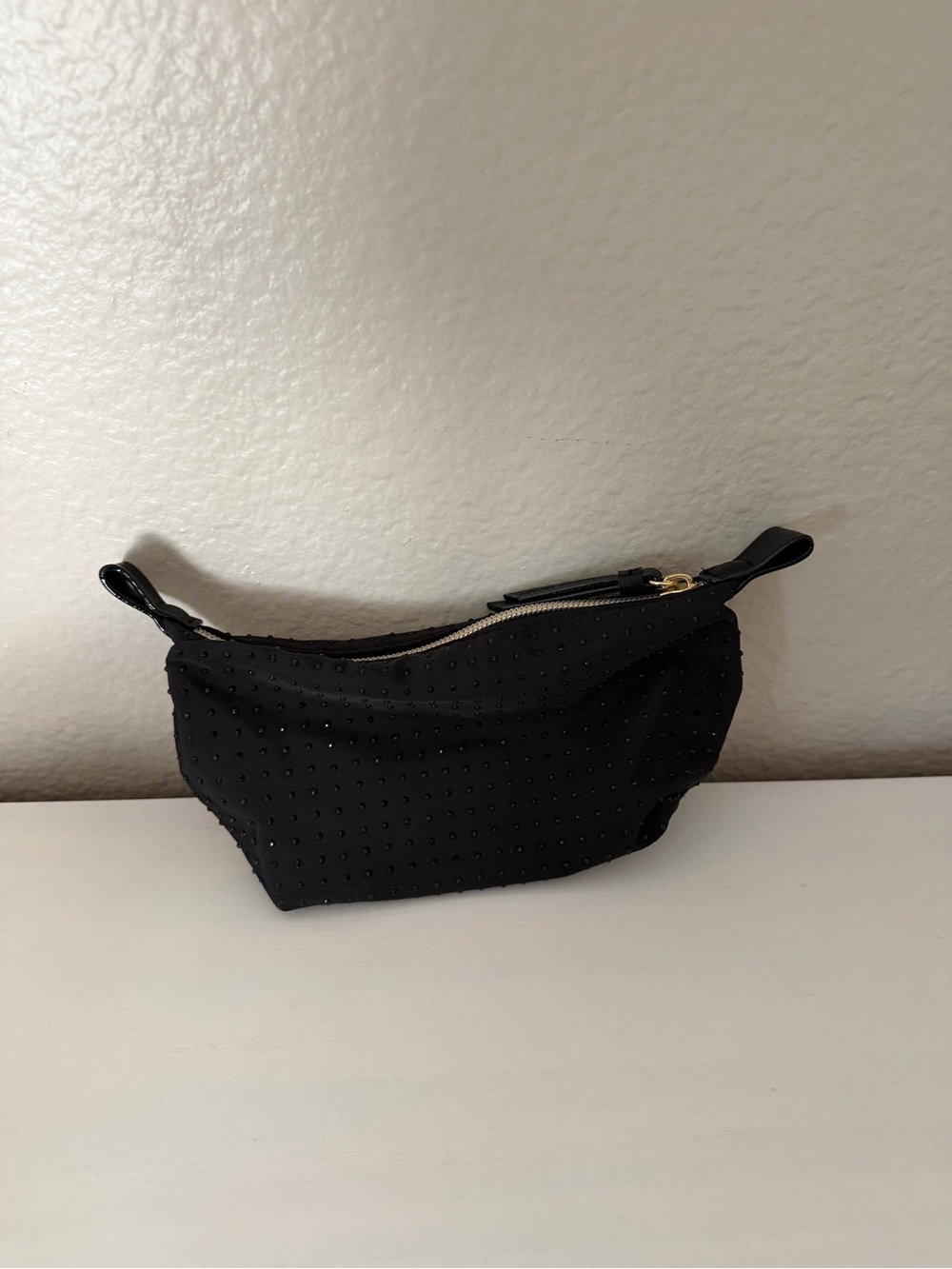 Victoria's Secret Mini Black Studded Makeup Pouch with Gold Zipper